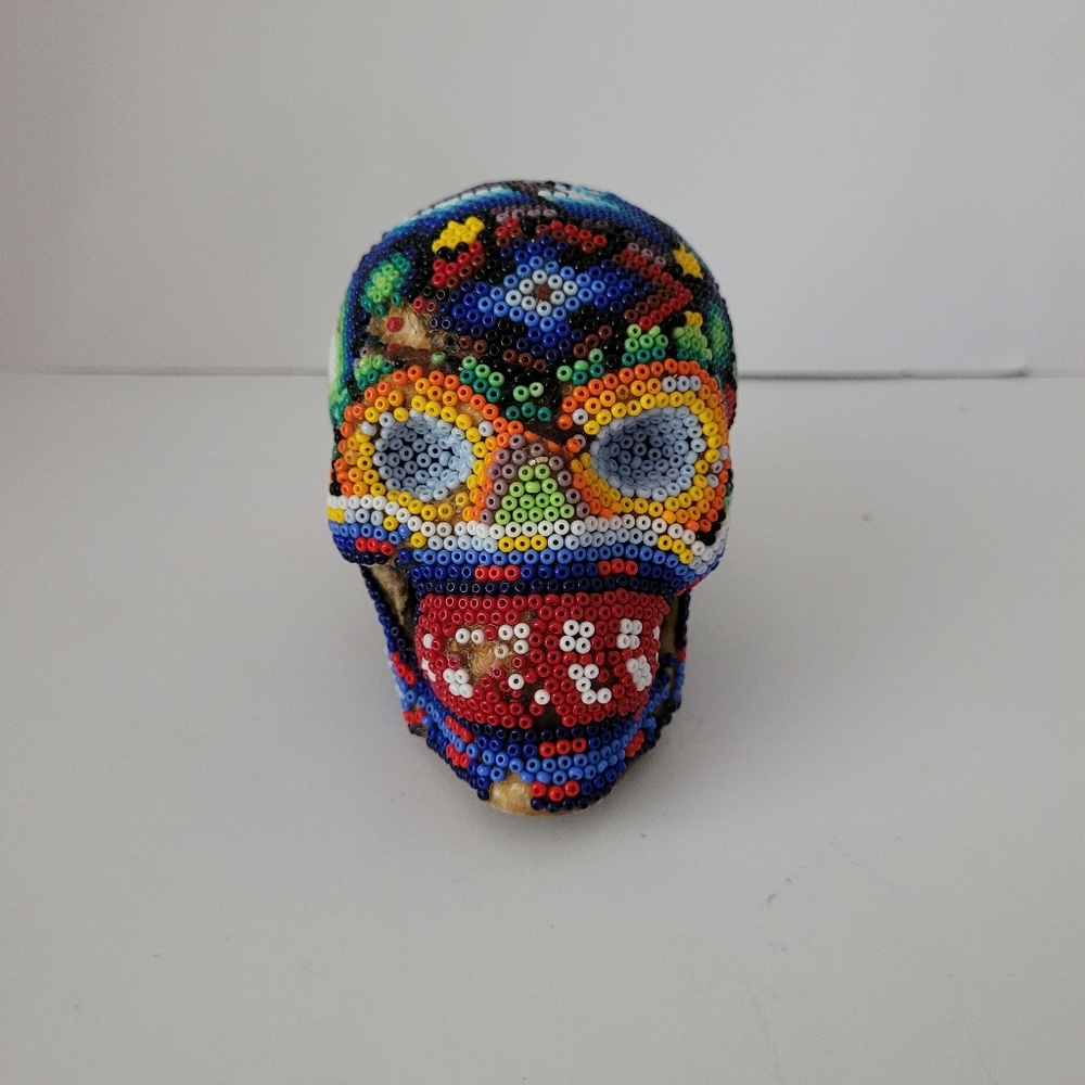 Huichol beaded skull mexican made by hand